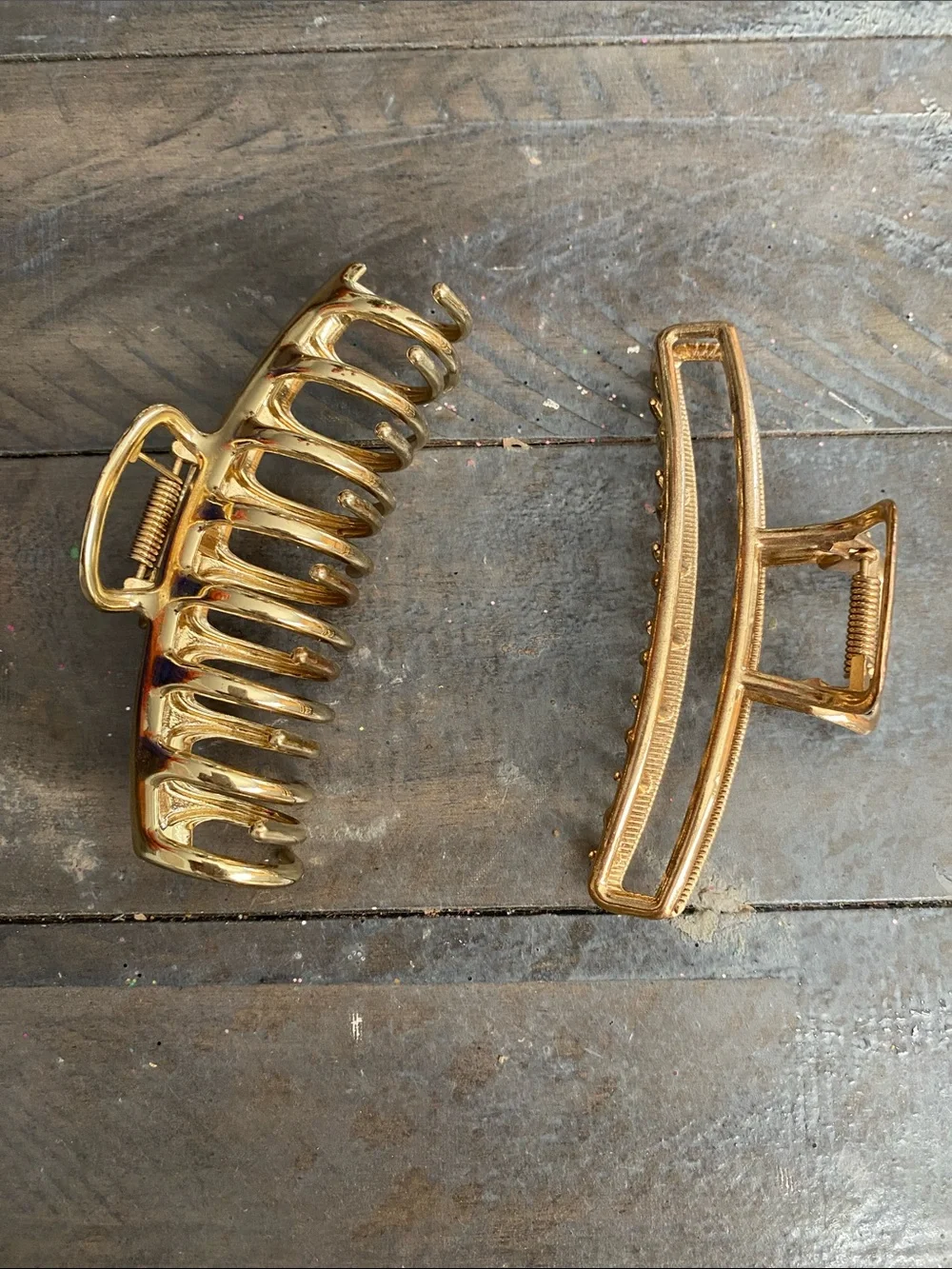 Gold Metal Hair Claw Clips - Set of 2